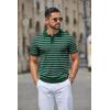 image:imageCOOFANDY Mens Knit Polo Shirts Casual Short Sleeve Button Down Polo Shirt Classic Golf ShirtsFdark Green Striped