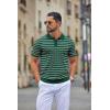 image:imageCOOFANDY Mens Knit Polo Shirts Casual Short Sleeve Button Down Polo Shirt Classic Golf ShirtsFdark Green Striped