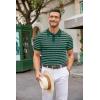 image:imageCOOFANDY Mens Knit Polo Shirts Casual Short Sleeve Button Down Polo Shirt Classic Golf ShirtsFdark Green Striped