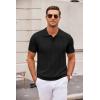 image:imageCOOFANDY Mens Knit Polo Shirts Casual Short Sleeve Button Down Polo Shirt Classic Golf ShirtsGblack Ribbing