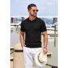 image:imageCOOFANDY Mens Knit Polo Shirts Casual Short Sleeve Button Down Polo Shirt Classic Golf ShirtsHblack Ribbing