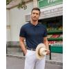 image:imageCOOFANDY Mens Knit Polo Shirts Casual Short Sleeve Button Down Polo Shirt Classic Golf ShirtsHnavy Blue Ribbing