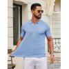 image:imageCOOFANDY Mens Knit Polo Shirts V Neck Short Sleeve Ribbed Textured Polo Shirt Stretch Casual Golf Shirts Collared T Shirt01light Blue