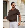 image:imageCOOFANDY Mens Knit Polo Shirts V Neck Short Sleeve Ribbed Textured Polo Shirt Stretch Casual Golf Shirts Collared T ShirtBrown