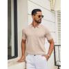 image:imageCOOFANDY Mens Knit Polo Shirts V Neck Short Sleeve Ribbed Textured Polo Shirt Stretch Casual Golf Shirts Collared T ShirtLight Brown