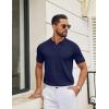 image:imageCOOFANDY Mens Knit Polo Shirts V Neck Short Sleeve Ribbed Textured Polo Shirt Stretch Casual Golf Shirts Collared T ShirtNavy Blue