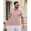image:imageCOOFANDY Mens Knit Polo Shirts V Neck Short Sleeve Ribbed Textured Polo Shirt Stretch Casual Golf Shirts Collared T ShirtPink