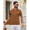 image:imageCOOFANDY Mens Knit Polo Shirts V Neck Short Sleeve Ribbed Textured Polo Shirt Stretch Casual Golf Shirts Collared T ShirtReddish Brown