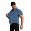 image:imageCOOFANDY Mens Muscle Fit Dress Shirts Stretch WrinkleFree Short Sleeve Casual Button Down ShirtsDark Blue