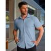 image:imageCOOFANDY Mens Muscle Fit Dress Shirts Stretch WrinkleFree Short Sleeve Casual Button Down ShirtsHaze Blue