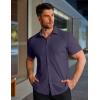 image:imageCOOFANDY Mens Muscle Fit Dress Shirts Stretch WrinkleFree Short Sleeve Casual Button Down ShirtsIndigo