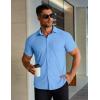 image:imageCOOFANDY Mens Muscle Fit Dress Shirts Stretch WrinkleFree Short Sleeve Casual Button Down ShirtsLight Blue