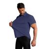 image:imageCOOFANDY Mens Muscle Fit Dress Shirts Stretch WrinkleFree Short Sleeve Casual Button Down ShirtsNavy Blue