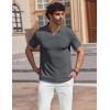 image:imageCOOFANDY Mens Muscle V Neck Polo Shirts Stretch Short Sleeve Golf TShirts Ribbed Knit Soft TeesDark Grey