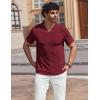 image:imageCOOFANDY Mens Muscle V Neck Polo Shirts Stretch Short Sleeve Golf TShirts Ribbed Knit Soft TeesWine Red