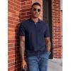 image:imageCOOFANDY Mens Polo Shirts Short Sleeve Cotton Pique Casual Button T Shirts Classic Fit Collared Golf ShirtsNavy Blue