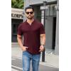 image:imageCOOFANDY Mens Ribbed Polo Shirts Short Sleeve V Neck Slim Fit Polo TShirt Casual Summer Collared Golf ShirtDark Red