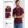 image:imageCOOFANDY Mens Ribbed Polo Shirts Short Sleeve V Neck Slim Fit Polo TShirt Casual Summer Collared Golf ShirtDark Red