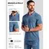 image:imageCOOFANDY Mens Ribbed Polo Shirts Short Sleeve V Neck Slim Fit Polo TShirt Casual Summer Collared Golf ShirtGray Blue