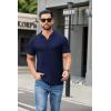 image:imageCOOFANDY Mens Ribbed Polo Shirts Short Sleeve V Neck Slim Fit Polo TShirt Casual Summer Collared Golf ShirtNavy Blue