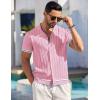image:imageCOOFANDY Mens Short Sleeve Knit Shirt Casual Button Down Shirt Vintage Striped Knitted Golf Beach TopsCoral Pink