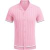 image:imageCOOFANDY Mens Short Sleeve Knit Shirt Casual Button Down Shirt Vintage Striped Knitted Golf Beach TopsCoral Pink