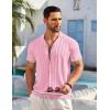 image:imageCOOFANDY Mens Short Sleeve Knit Shirt Casual Button Down Shirt Vintage Striped Knitted Golf Beach TopsCoral Pink