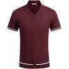image:imageCOOFANDY Mens Short Sleeve Knit Shirt Casual Button Down Shirt Vintage Striped Knitted Golf Beach TopsDark Red