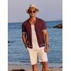 image:imageCOOFANDY Mens Short Sleeve Knit Shirt Casual Button Down Shirt Vintage Striped Knitted Golf Beach TopsDark Red