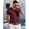 image:imageCOOFANDY Mens Short Sleeve Knit Shirt Casual Button Down Shirt Vintage Striped Knitted Golf Beach TopsDark Red