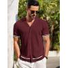 image:imageCOOFANDY Mens Short Sleeve Knit Shirt Casual Button Down Shirt Vintage Striped Knitted Golf Beach TopsDark Red