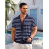 image:imageCOOFANDY Mens Short Sleeve Knit Shirt Casual Button Down Shirt Vintage Striped Knitted Golf Beach TopsTz377
