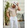 image:imageCOOFANDY Mens Textured Polo Shirts Short Sleeve Slim Fit Casual Button Polo TShirt Summer Collared Golf ShirtLight Khaki