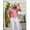 image:imageCOOFANDY Mens Textured Polo Shirts Short Sleeve Slim Fit Casual Button Polo TShirt Summer Collared Golf ShirtPink