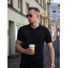 image:imageCOOFANDY Mens V Neck Short Sleeve Stretch Knit Polo ShirtBlack