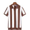 image:imageCOOFANDY Mens V Neck Short Sleeve Stretch Knit Polo ShirtCoffee  White Stripes