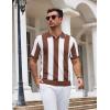 image:imageCOOFANDY Mens V Neck Short Sleeve Stretch Knit Polo ShirtCoffee  White Stripes