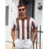 image:imageCOOFANDY Mens V Neck Short Sleeve Stretch Knit Polo ShirtCoffee  White Stripes
