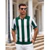image:imageCOOFANDY Mens V Neck Short Sleeve Stretch Knit Polo ShirtGreen  White Stripes