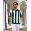 image:imageCOOFANDY Mens V Neck Short Sleeve Stretch Knit Polo ShirtGreen  White Stripes
