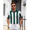image:imageCOOFANDY Mens V Neck Short Sleeve Stretch Knit Polo ShirtGreen  White Stripes