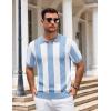 image:imageCOOFANDY Mens V Neck Short Sleeve Stretch Knit Polo ShirtLight Blue  White Stripes
