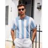 image:imageCOOFANDY Mens V Neck Short Sleeve Stretch Knit Polo ShirtLight Blue  White Stripes