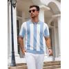 image:imageCOOFANDY Mens V Neck Short Sleeve Stretch Knit Polo ShirtLight Blue  White Stripes