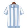 image:imageCOOFANDY Mens V Neck Short Sleeve Stretch Knit Polo ShirtLight Blue  White Stripes