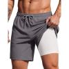 image:imageCOOFANDY 2 in 1 Mens Swim Trunks 7 Inch Quick Dry Board Shorts Beach Swim Shorts Bathing Suit with Compression LinerDark Gray