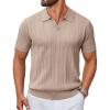 image:imageCOOFANDY Knit Polo Shirts for Men Short Sleeve V Neck Polo Lightweight Summer Casual Textured Polo ShirtsKhaki