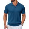 image:imageCOOFANDY Knit Polo Shirts for Men Short Sleeve V Neck Polo Lightweight Summer Casual Textured Polo ShirtsLake Blue