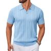 image:imageCOOFANDY Knit Polo Shirts for Men Short Sleeve V Neck Polo Lightweight Summer Casual Textured Polo ShirtsLight Blue