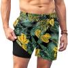 image:imageCOOFANDY Men Swim Trunk with Compression Liner 2 in 1 Swimwear Bathing Suit Quick Dry Board ShortZ Print Yellow Leaf